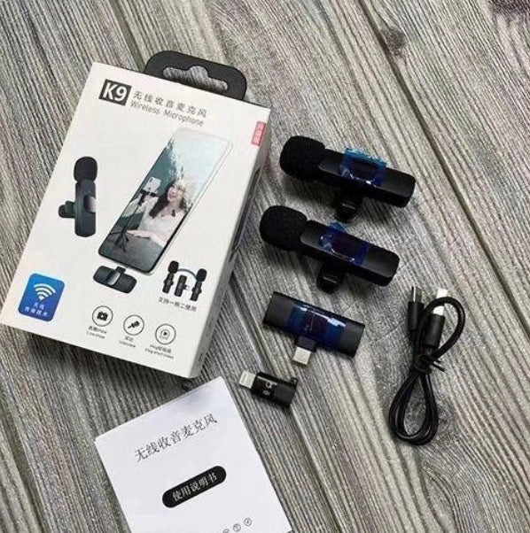 Microphone à revers sans fil double K9 pour téléphones
