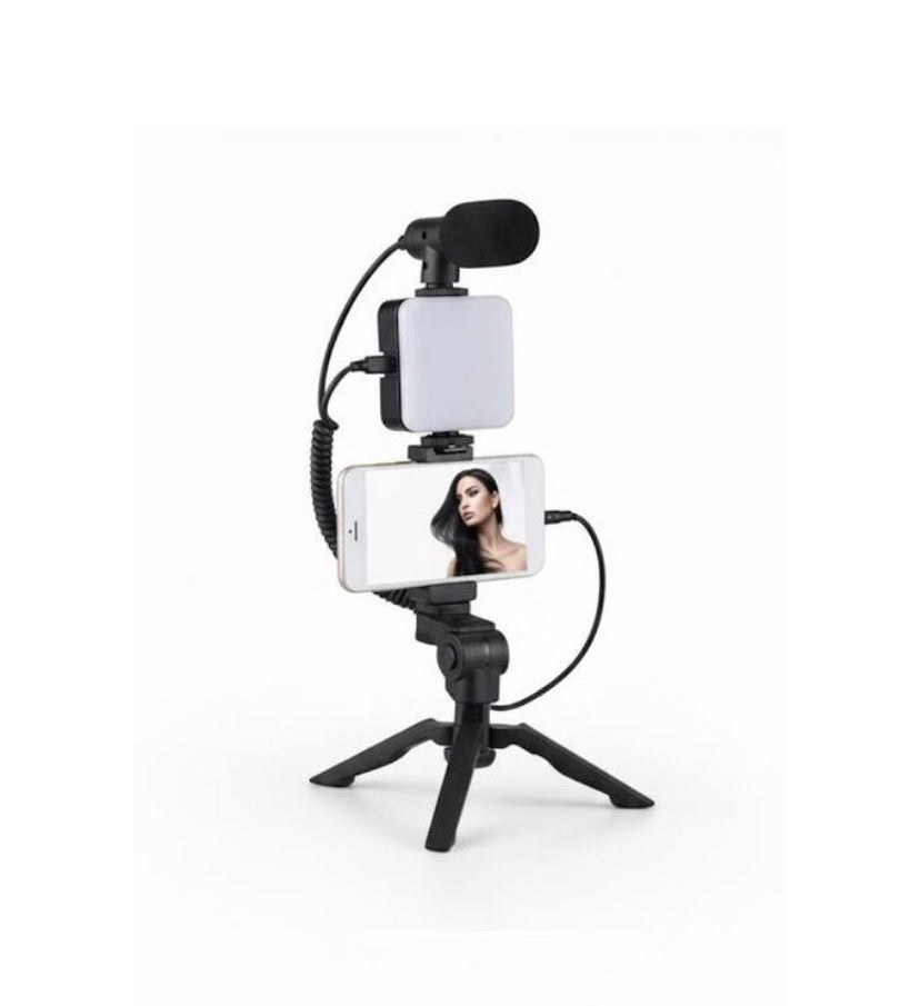 Kit Vlogging Professionnel pour Smartphone - Trépied +
Microphone + Lampe LED