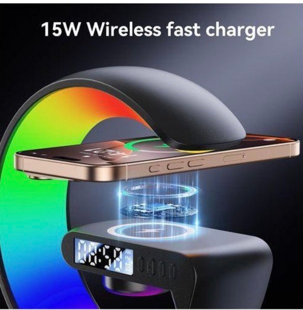 Téléphone mobile sans fil avec charge rapide, lampe de bureau de type Grand G, haut-parleur Bluetooth pour téléphones mobiles avec charge