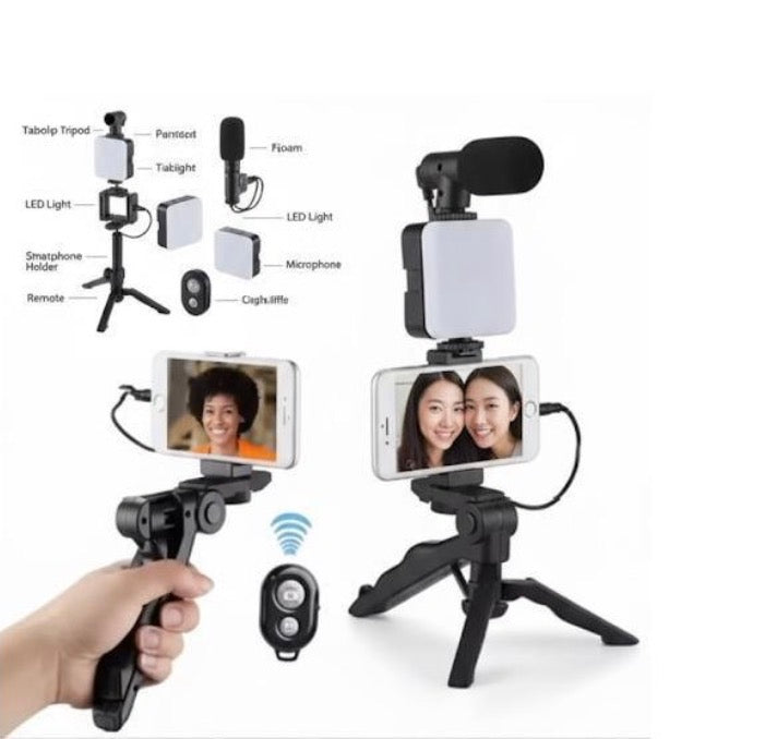 Kit Vlogging Professionnel pour Smartphone - Trépied +
Microphone + Lampe LED