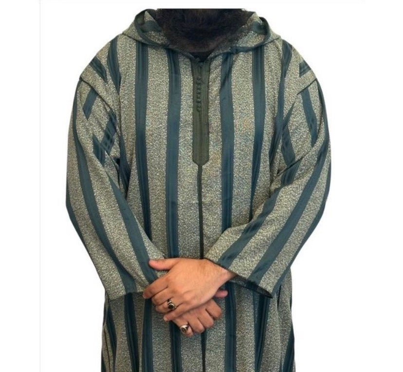 Jallabe vert doré- Manches longues - jalaba avec capuchon Homme
