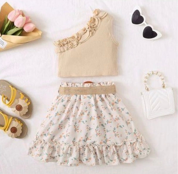 Catpapa Petite fille 2pcs 1-6 ans hors épaule top avec jupe florale