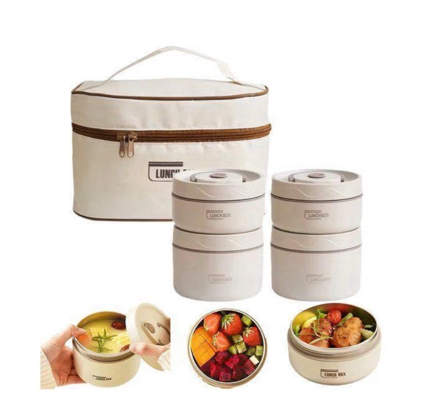 Lunch Box Chauffante lot de 4 boîtes isothermes portables avec sac thermique, empilables, en acier inoxydable, étanches pour adultes, adolescents, enfants